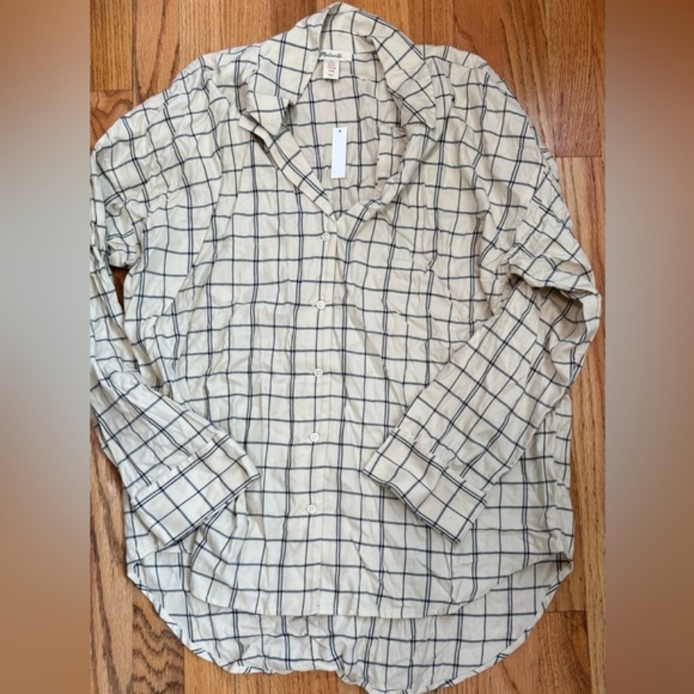 Madewell Women’s Check Button Up Shirt Size M Cream Color